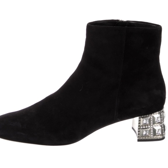 Miu Miu Suede Crystal Embellishments Boots Size 8 - Picture 2 of 12